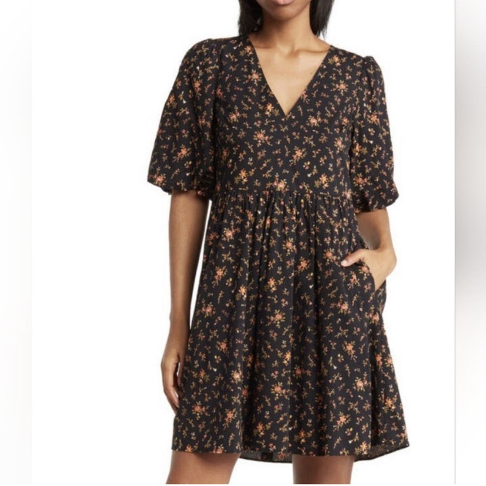 Madewell Black Floral Mini Dress